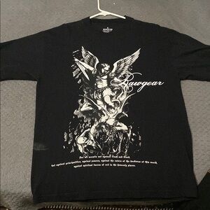 Black Graphic Tee with Angel Design